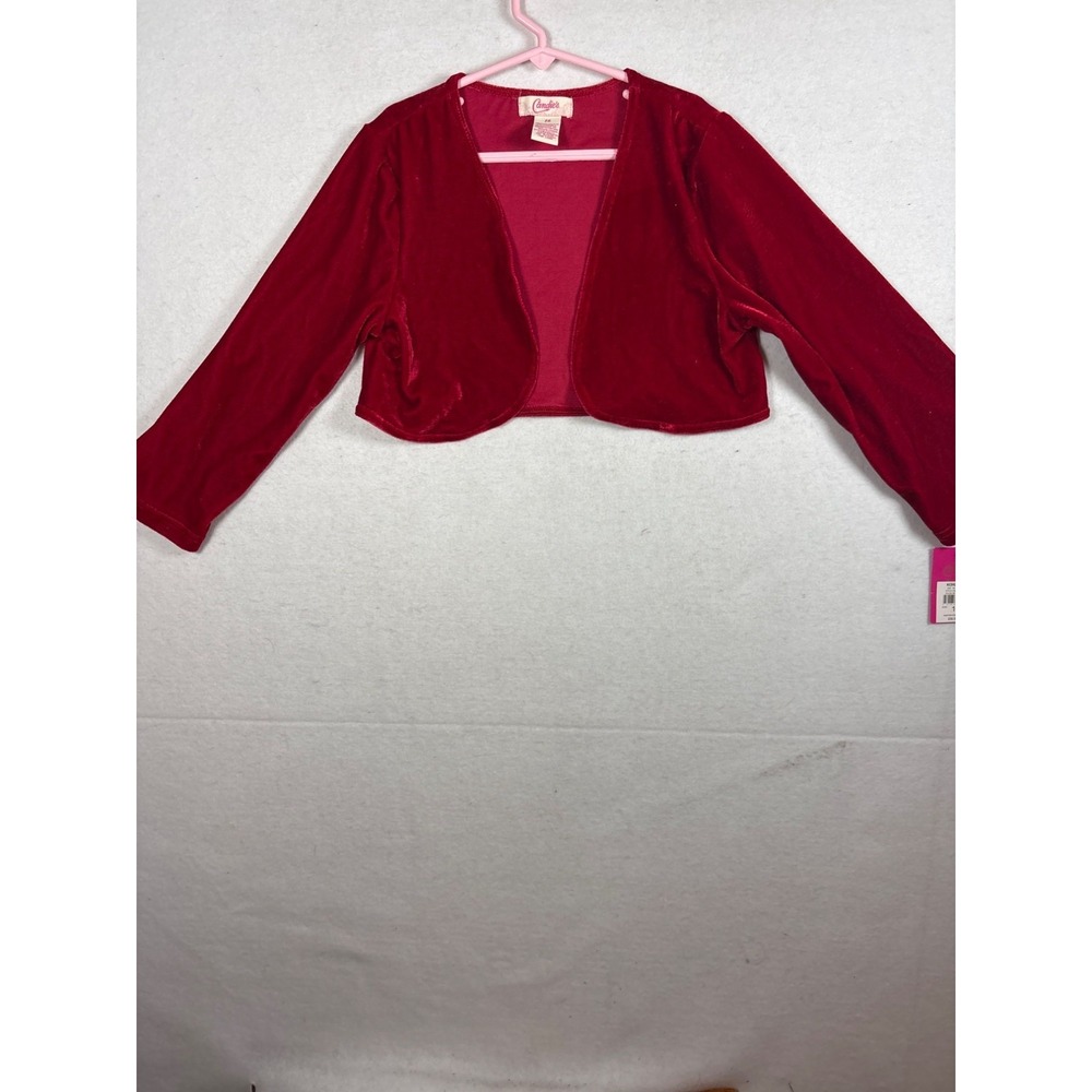 Candie's Shrug Bolero Kids Size 16 Red NEW Velvet Open Front Cropped Layering